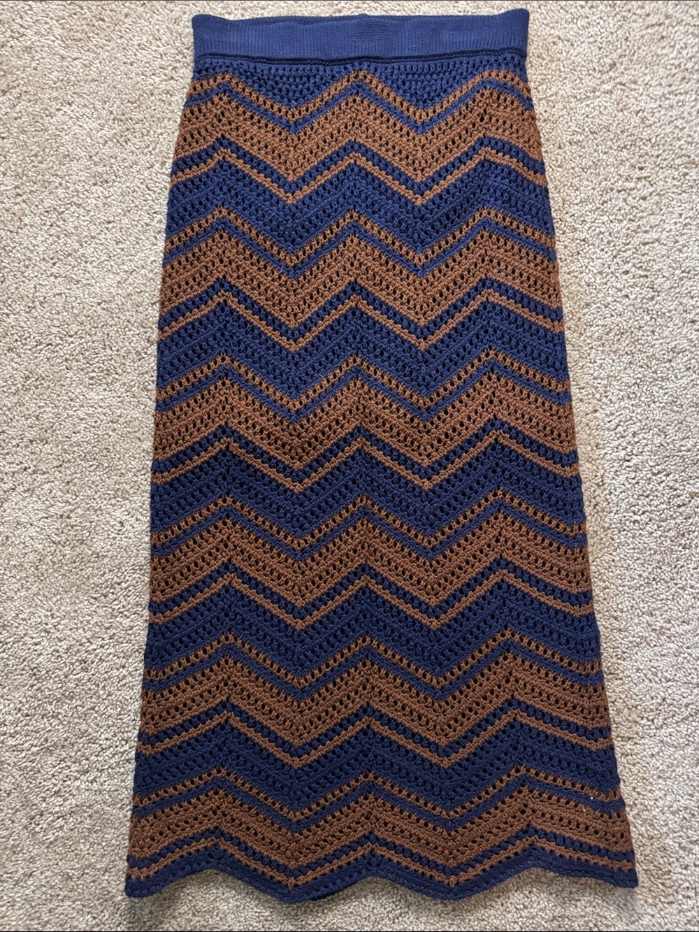 Chevron Knit Maxi Skirt in Navy and Brown
